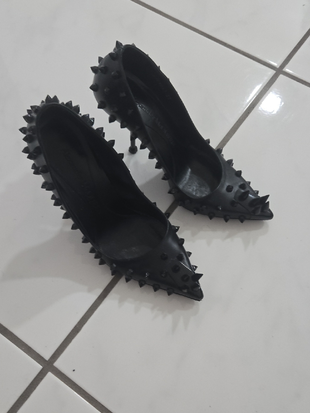 Alexander McQueen Black Spiked Pointed-Toe Stilettos
